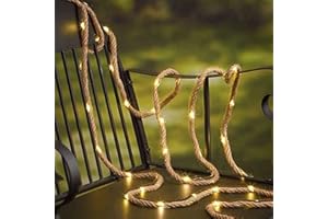 CYMWER Corda di canapa, luci a LED creative, corda di canapa, luce IP65, imformeabile, con funzione di memoria, alimentata a energia solare/a batteria, for esterni, giardino, patio, balcone, decorazione
