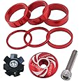 Saipor 9PCS Bicycle Headset Spacer Kit with Stem Top Cap, Long Bolt, Headset Star Nut 1-1/8 inch 28.6mm Aluminium Alloy Bicycle Front Fork Stem Spacers 2mm, 3mm, 5mm, 10mm for MTB BMX Road Bike (Red)