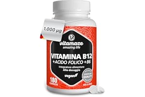 VITAMAZE - AMAZING LIFE Vitamaze Vitamina B12 1000 mcg + 375 mcg Acido Folico + Vitamina B6 ad alto Dosaggio (6 mesi di trattamento) 180 Compresse Vegane, Integratore senza Addittivi, Qualità Tedesca