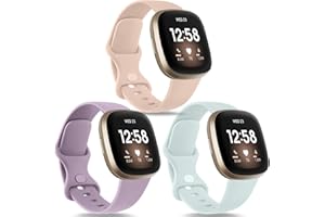 Yisica 3 Pack Sport straps for Fitbit Versa 4 Straps&Fitbi t Versa 3 Straps, Fitbi t Sense 2 Straps&Fitbi t Sense Straps Women/Men, Soft Classic TPU Adjustable Comfortable Replacement Wristbands