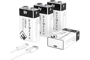 TQTHL 【4 pack】9V Rechargeable Battery 4 pack 1300mAh USB Rechargeable 9 Volt battery lithium-ion Charging Cable for Smoke Detectors, Gas Stove, Flashlights, Guitar, Keyboard, Multimeter More
