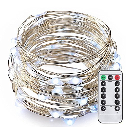 Preisvergleich Produktbild Dlife 10M 100er LED Lichterkette 8 Modi Außenbeleuchtung Batteriebetrieben Kupferdraht Wasserdicht IP65 mit Fernbedienung für Outdoor, Innenbeleuchtung, Garten, Hochzeit, Party, Weihnacht (Kaltweiß)