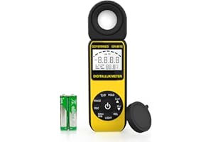 GOYERRNES Lichtmessgerät Digitales Beleuchtungsstärkemessgerät, GR-881E Lux Messgerät Handmessgerät Umgebungstemperatur Beleuchtung misst bis 300,000 Lux Photometer mit 270º drehbarem Detektor