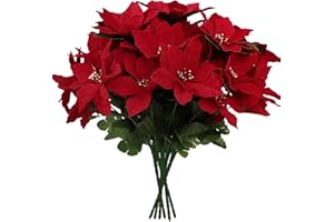Cekene 6 Pack Christmas Red Poinsettia Bouquets Artificial Christmas Flower for Home Decor Xmas New Year Holiday Decoration (6pcs)