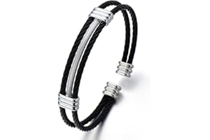 COOLSTEELANDBEYOND Bracelet en Acier Inoxydable pour Hommes Femme - Réglable Bracelet Manchette Câble Torsadé