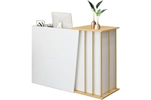 GAOXIAO Banco Reception Moderno e Piccolo, Tavolo della Reception Stile Marmoreo, Bancone Cassa con Cassetti Chiudibili e Spazio di Archiviazione, Cashier per Uffici Hall