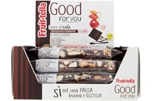 Fruittella Good For You Barrette Cioccolato Fondente, Con Semi Di Chia, Con Frutta Secca E Disidratata, Sale di Sicilia, Snack Sano Senza Glutine E Ricco Di Fibre, Box da 16 barrette
