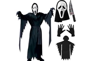 KAZGVN Ghost Face Costume, Halloween Costumes, Horror Merchandise,Adult Scream Costume,EVA Mask, Gloves, Belt, Bloody Hand Prop,Halloween Decorations Can Show a Scary Atmosphere