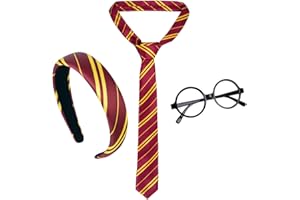 Aomig Accessori Mago Costume, 3 Pezzi Accessori Costume da Mago con Occhiali, Cravatta, Fasce, Mago Halloween Magico Cosplay Kit, Halloween Mago Travestimento Cosplay Set per Bambini Adulti