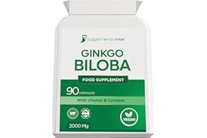 SUPPLEMENTS WISE Ginkgo Biloba Capsules 90 x 2000mg - Dizziness and Vertigo Treatment - Focus Tablets, Concentration Pills for Brain, Memory - Blood Circulation -Ginkgo Biloba Herbal Supplements with Vitamin B Complex