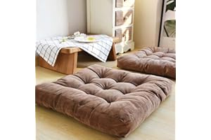 Kongdson Floor Pillow, 55x55cm Tufted Corduroy Cushions for Outdoor Yoga Tatami Fireplace Living Room, Square Large Pillows Seating for Adults Meditation Yoga (Coffee)