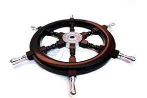 Nagina International 24" Handcrafted Nautical Premium Black Ship'S Wheel with Polished Aluminium Hub & Handle | Exclusive Pirate'S Maritime Wall Decor