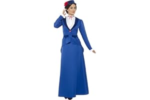 SMIFFY'S Smiffys Disfraz de niñera Victoriana, Azul con Chaqueta con Camisa Falsa, Falda y Sombrero, Cuento de Hadas, alas y varitas, Disfraz de Personaje de Libro de Cuentos