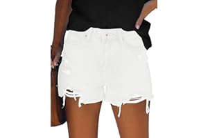 Roskiky Jeans Damen High Waist Ripped Stretch Denim Hot Pants Jeans Shorts Damen