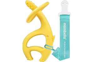 Mombella Elefante mordedor bebe 3-12 meses con clip, mordedores bebes 6 meses, juguetes bebes 9 meses, divertido juguete masticable para niños, fácil de sostener, regalo para recién nacido, amarillo