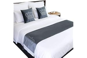 JK Home Velvet Hot Drilling Crown Bed Runner Scarf Bedding End Decoration for Bedroom Hotel Wedding Grey 45x210cm