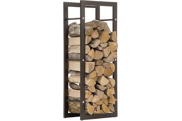 CLP Étagère Porte Bois de Cheminée Keri Stable Noir Mat I Porte-Bûches Moderne avec Patins de Protection I Rangement Bois de Chauffage, Taille:25x60x100 cm