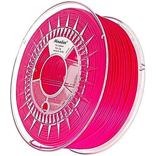 Minadax® 1kg Premium Qualitaet 3mm (2,85mm) PLA-Filament pink fluoreszierend mit UV-Licht fuer 3D-Drucker hergestellt in Europa