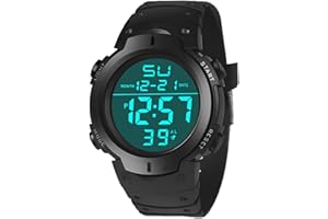 QAUM Men Referee Stopwatch Sport Football Digital Watch Soccer Game Timer Wristwatch Waterproof with LED Backlight Luminous Large Face Dial Date Week Functions Gifts for Training Running Outdoor Activities