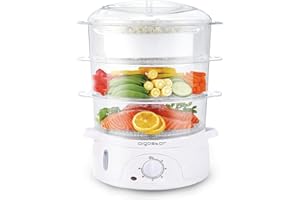 ‎AIGOSTAR Aigostar Fitfoodie 30CFO - Dampfgarer mit Timer 9L, 3-Etagen Stapelkörbe (800W, BPA frei) .EINWEGVERPACKUNG
