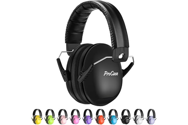 ProCase Casque Anti Bruit Enfant, Casque Pliable Réglable Confortable, avec Une Atténuation de SNR 34dB, Serre-tête Souple pour Milieu Bruyant ou Stressant-Noir