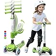 Stompa 3 Wheel Scooter 2-in-1 Kids Scooters with Seat, Foldable Toddler Scooter for 3+ Years Old Boy Girl with 4 Level Adjustable Height, Kick Scooter with Light Up LED Flashing Wheels