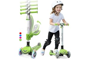 Stompa 3 Wheel Scooter 2-in-1 Kids Scooters with Seat, Foldable Toddler Scooter for 3+ Years Old Boy Girl with 4 Level Adjustable Height, Kick Scooter with Light Up LED Flashing Wheels