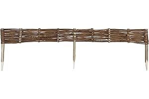 Mcsammler Weide Beeteinfassung in 16 Größen Weidenzaun Rasenkante Beetbegrenzung Steckzaun imprägniert mit Buchepflöcken für leichtes Einsetzen Palisade Länge: 120 cm Höhe: 10 cm