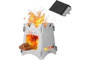 Lixada Hornillo, Hornillo Camping, Hornillos de Gas Butano Portátil, Hornillos Gas de Titanio, Cocina de Leña Plegable para Picnic Al Aire Libre