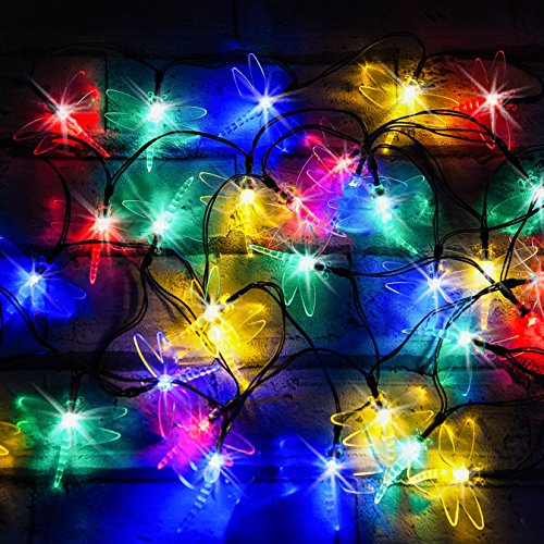 Solar Lichterketten aus 50 Mehrfarbigen Solarbetriebenen LED Libellen-Lichtern, lichterkette, solar lichterkette, mehrfarben solar lichterkette, solar lichterkette außen, Solarleuchten, Solarleuchte von SPV Lights: Der Solarlicht- & Beleuchtungsspezialist (2 Jahre kostenlose Gewährleistung inklusive) - 2