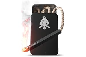 Bush Gear Outdoor Feuerstahl-Set & Zunder in Aluminiumdose inkl. 2X Ersatz-Zunder - Feuerstarter Set für Outdoor Survival Camping Kit - Feuerstein für jedes Wetter - 60 Minuten Brenndauer pro Docht