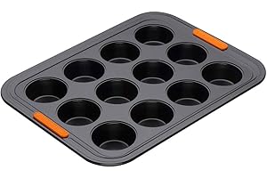 LE CREUSET Stampo Antiaderente per Mini-Muffin, per 12 Porzioni, Diametro 4.5 cm, Resistente alle Sostanze Acide, Finitura in Acciaio al Carbonio, Antracite, Arancio, 94101300000000