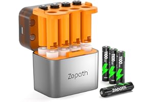 Zepath ładowarka hybrydowa Li-Ion/Ni-MH z 8x akumulatorami AAA Ni-MH wielokrotnego ładowania, 1100mAh o wysokiej pojemności, 1.2V akumulatory AAA, 8 ładowarek do akumulatorów AA/AAA, zintegrowana