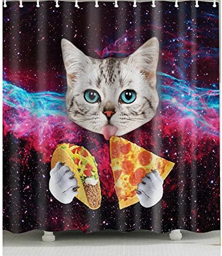 Cat-Eating-Pizza Shower Curtain 1 Pc for Home and Bath