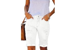 Necooer Damen Casual Ripped Denim Shorts Mittlere Taille Cropped Jeanshose mit Taschen