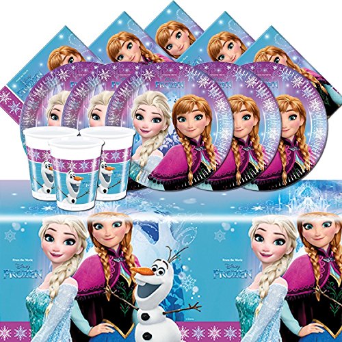 37-teiliges Party-Set Frozen Eiskönigin Nordlichter - Teller Becher Servietten Tischdecke für 8 Kinder