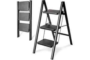 Victoam Escalera de 3 peldaños, plegable con soporte seguro, pedal ampliado, escalera plegable de aluminio, taburete multifuncional de hasta 150 kg, soporta hasta 150 kg, para cocinas, hogar