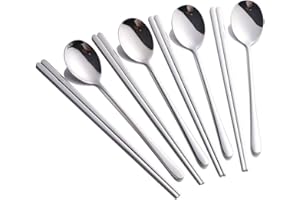 8 pièces cuillères à baguettes coréennes Buyer Star 4 ensembles cuillères à baguettes acier inoxydable argent