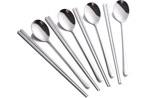 Buyer Star Köpare, set med 4 skedar och ätpinnar middagsset 18/10 rostfritt stål, koreanska ätpinnar, skedar set (8 stycken