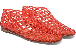 FIENZA Jelly Mesh Ballet Flats for Women, Clear Jellies Hollow Flat Sandals Comfortable Summer Beach Ballerina Shoes Slip-On Lightweight PVC Slides