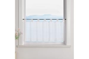 ESLIR Zazdrostka z pętelkami, do kuchni, bistro, przezroczysta, przezroczysta, z woalu, biała, wys. x szer. 60 x 120 cm, 1 szt