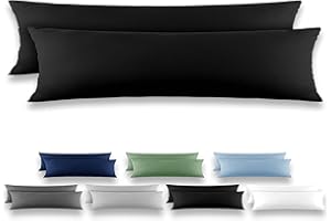 REDKEY Taie de Traversin 40x145 Noir - Lot de 2 Taies d'Oreillers 40 x 145 Carré en Microfibre Brossée, Housse Oreiller Coussin Oreiller avec sa Fermeture à Rabat (sans Fermeture Éclair)