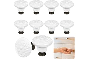 Charshiu 12 Pcs 34mm Schubladengriffe Keramik, Vintage Möbelknöpfe, Kommodenknöpfe Weiß Knöpfe Griffe, Schrankknöpfe als Türknopf Möbelgriffe, Keramikknöpfe für Kommode Schubladen Schrank Bad Küche
