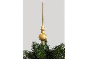 ‎THÜRINGER GLASDESIGN Jack Christbaumspitze Thüringer Glas 28cm Spitze Mundgeblasen Eislack Glanz Matt, Farbe:Gold