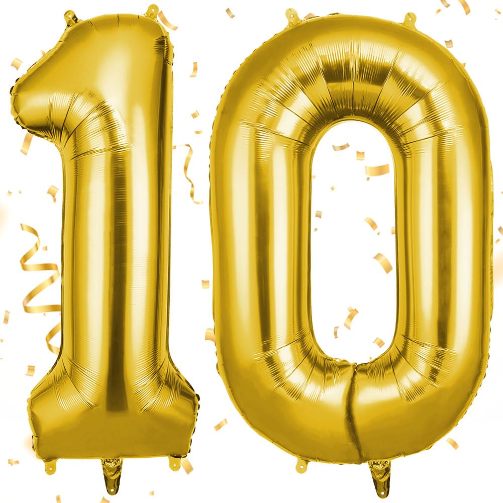 OFFCUP Heliumballonnen, 10 cm (10 inch), folieballonnen, verjaardagsballon, grote cijfers, ballonnen voor verjaardag, bruiloft, feest, decoraties, feestbenodigdheden (goud)