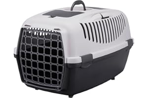 TRIXIE Transportbox Capri 3 – S: 40 × 38 × 61 cm, Grau, Transportbox für Hunde bis 12 kg – Tragebox für Haustiere, mit Metalltür vorne und praktischem Gitter oben für einfachen Zugang – 39831