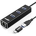 atolla USB LAN Adapter, Aluminium USB Hub with 3 USB 3.0 Ports and RJ45 Gigabit Ethernet Network Adapter, USB Ethernet Adapter with USB C Adapter for Windows 10, 8.1, 8, 7, Vista, XP, Linux, Mac OS X