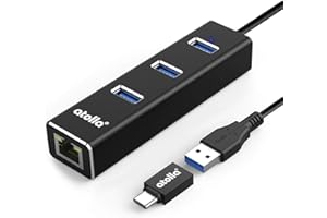 Atolla Hub USB 3.0 Ethernet, Répartiteur C pour Adaptateur en Aluminium avec 1 Port LAN RJ45, 3 Ports de données USB et Un Adaptateur C USB pour Macbook, Mac Pro/Mini, iMac, etc.…