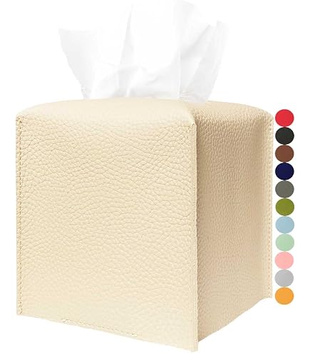 Housses Boîte à Mouchoirs VOANZO X2 - Cuir Synthétique Blanc 12.7x12.7cm - Déco Maison