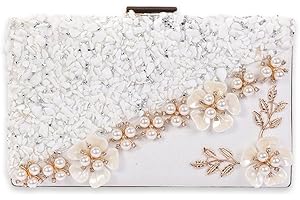 CORIOS Sac de Soirée à Fleurs pour Femme Strass Embrayage Sacs à Main D'épaule de Mariée Diamond Pochette Portefeuille Élégant Sacs Fourre-Tout de Chaîne Perles Sac à Bandoulière Blanc